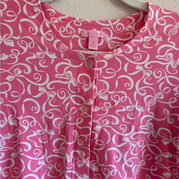 Lilly Pulitzer 2-Piece Pajama Set Buttondown Top & Pants Women Medium Pink Bows - Picture 3 of 9